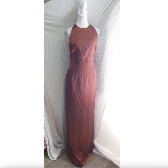 NWT STAUD Clove BROWN Janet HALTER Open Back SATIN Slip MAXI DRESS 12 - Picture 5 of 15